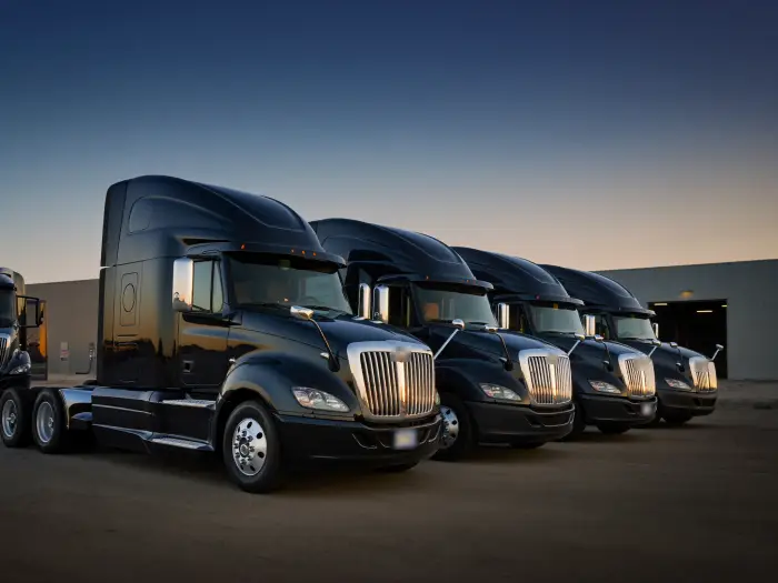 Semi trucks at a logistics yard